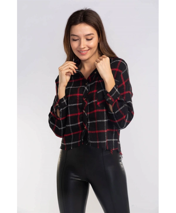 Kesik Uçlu Ekose Gömlek-SİYAH