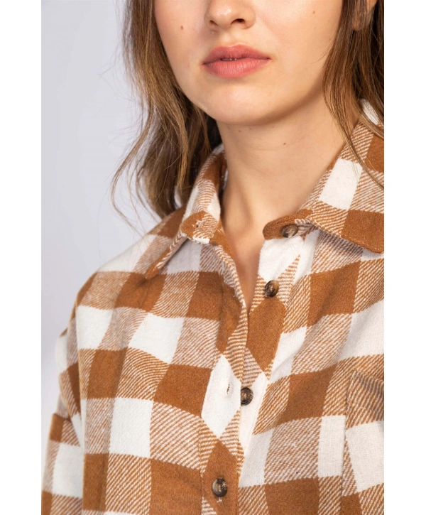 Kesik Uçlu Ekose Gömlek-TABA