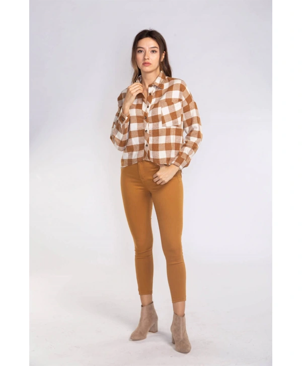 Kesik Uçlu Ekose Gömlek-TABA