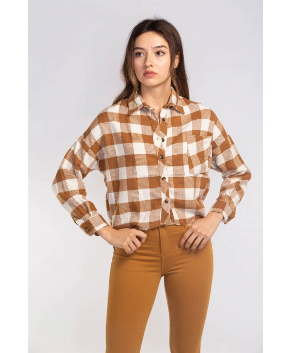 Kesik Uçlu Ekose Gömlek-TABA