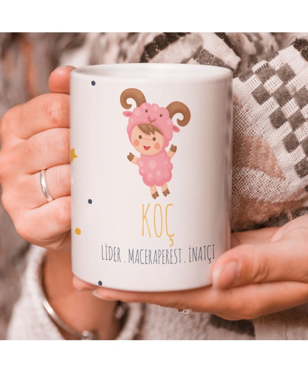 Koç Burcu Özel Sevimli Beyaz Kupa Bardak