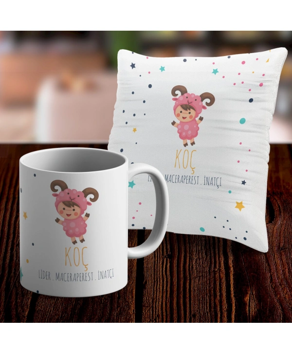 Koç Tasarımlı Sevimli Kupa ve Yastık Kılıfı Seti