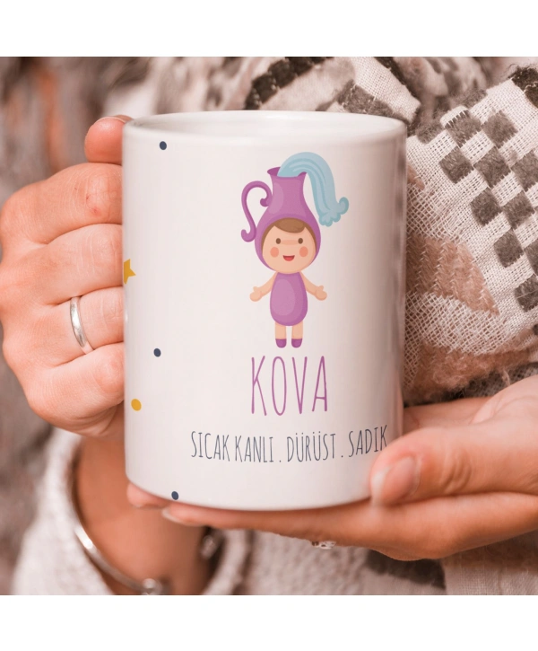 Kova Burcu Özel Sevimli Beyaz Kupa Bardak