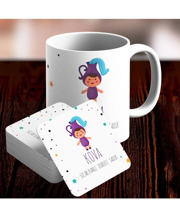 Kova Burcu Özel Sevimli Kupa ve Altlık Seti