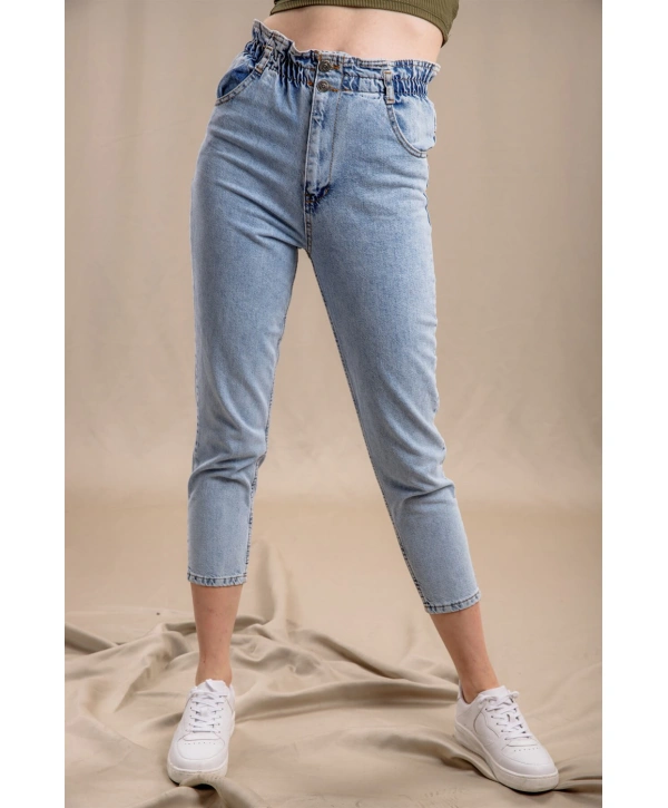 Lastik Detaylı Slim Fit Jeans - MAVİ