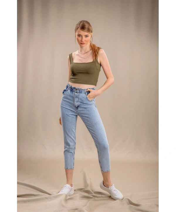 Lastik Detaylı Slim Fit Jeans - MAVİ