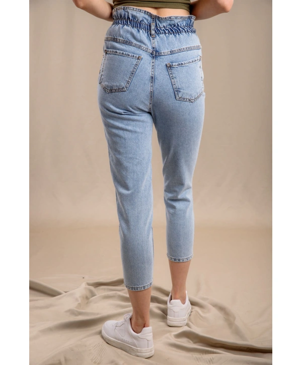 Lastik Detaylı Slim Fit Jeans - MAVİ