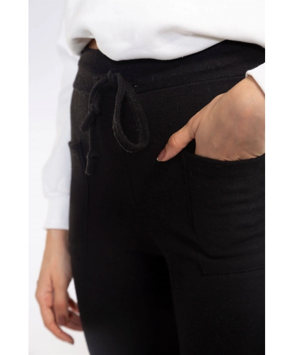 Lastikli Cepli Triko Eşofman Altı-SİYAH