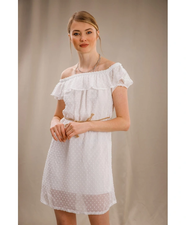 Madonna Yaka Elbise - BEYAZ