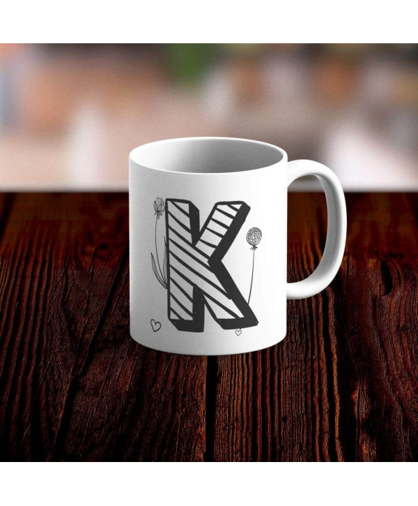 Özel Tasarım K Harfi Beyaz Kupa Bardak