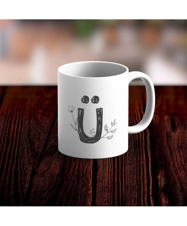 Özel Tasarım Ü Harfi Beyaz Kupa Bardak