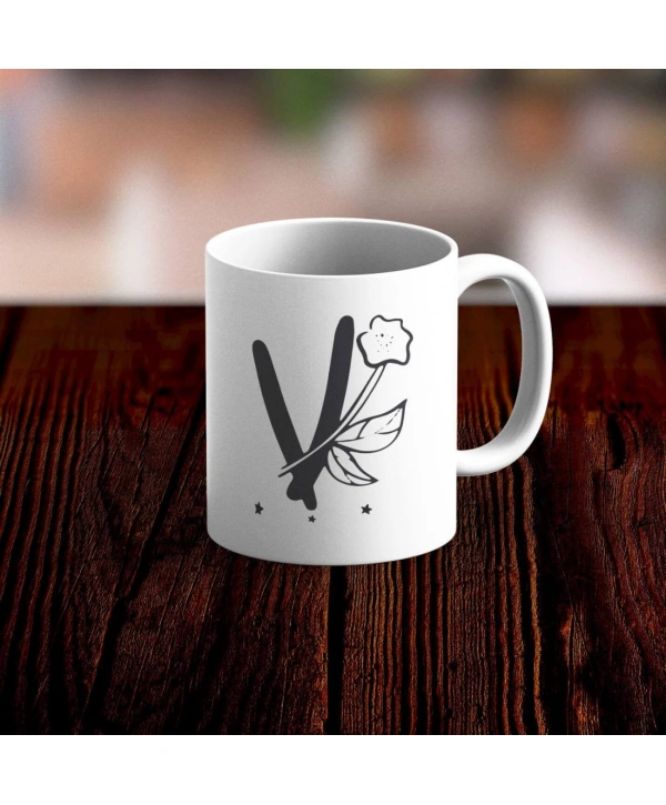 Özel Tasarım V Harfi Beyaz Kupa Bardak