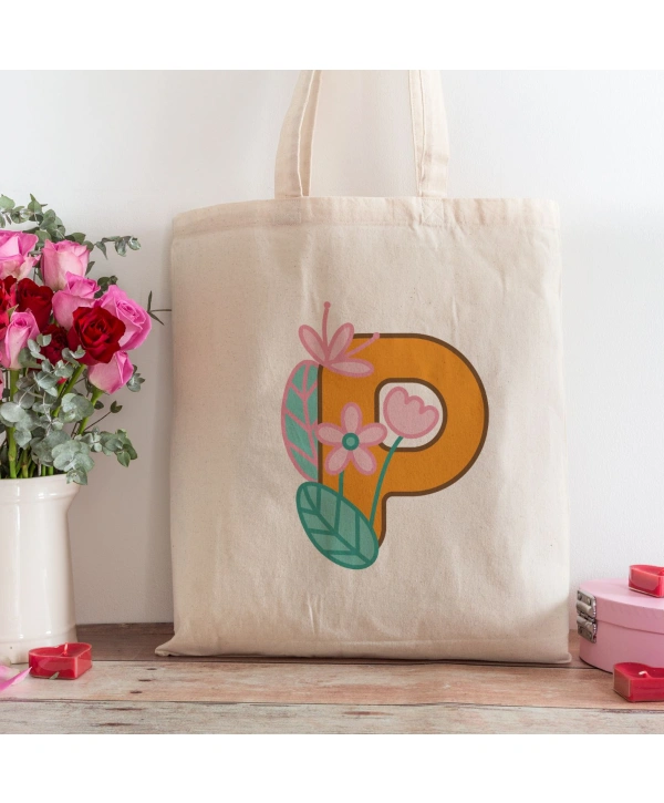 P Harfi Tasarımlı Alışveriş Plaj Bez Çanta