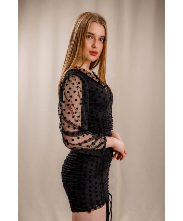 Puantiyeli Elbise - SİYAH