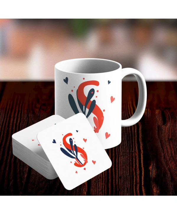 S Harfi Tasarımlı Kupa ve Bardak Altlığı Seti