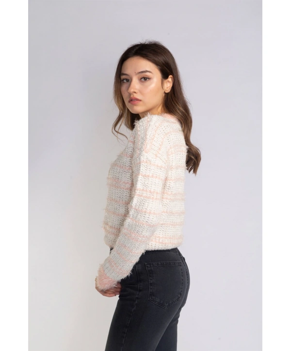 Sakallı Örgü Kazak-BEYAZ