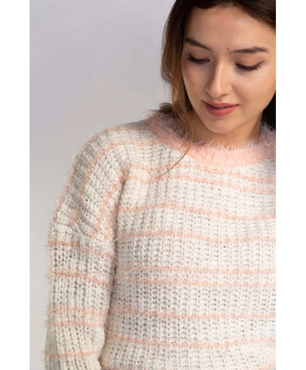 Sakallı Örgü Kazak-BEYAZ