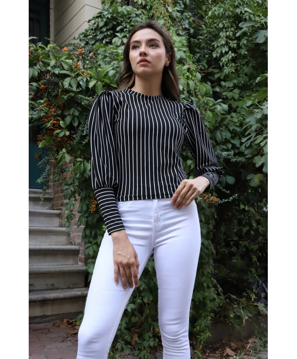 Tasarım Kollu Bluz - SİYAH