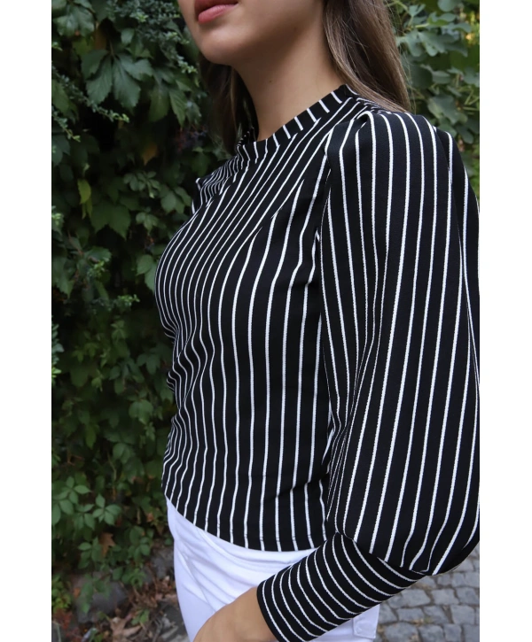 Tasarım Kollu Bluz - SİYAH