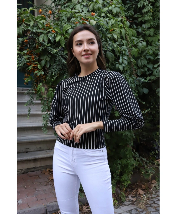 Tasarım Kollu Bluz - SİYAH