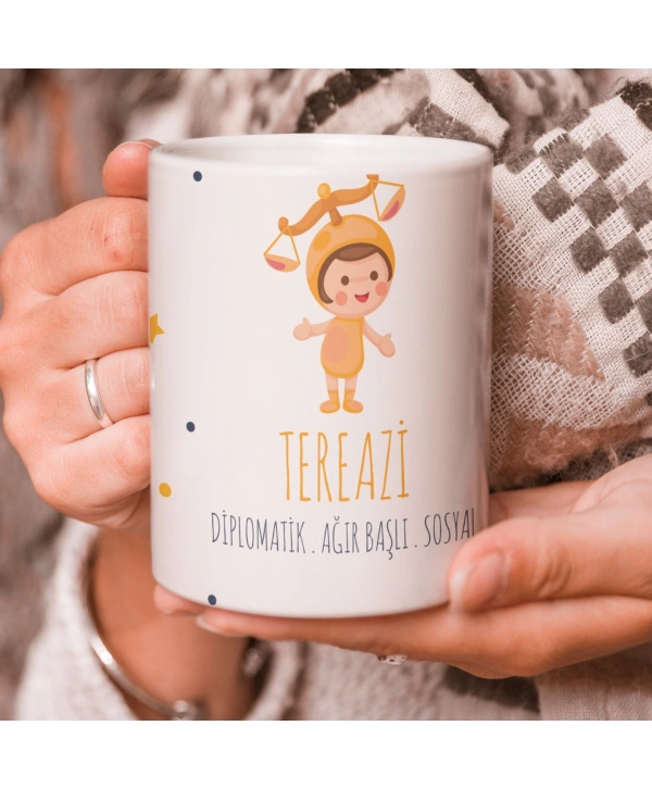 Terazi Burcu Özel Sevimli Beyaz Kupa Bardak