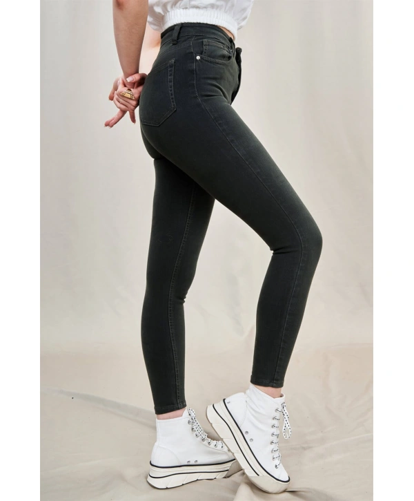 Toparlayıcı Skinny Jean Pantolon-HAKİ