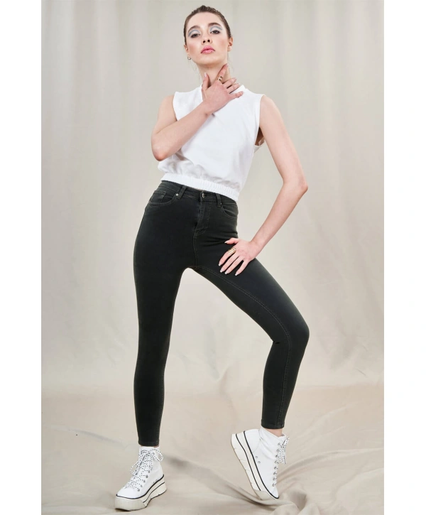 Toparlayıcı Skinny Jean Pantolon-HAKİ