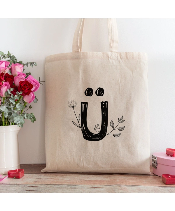 Ü Harfi Tasarımlı Alışveriş Plaj Bez Çanta