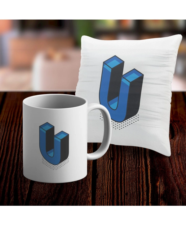 U Harfi Tasarımlı Kupa ve Yastık Kılıfı Hediye Seti