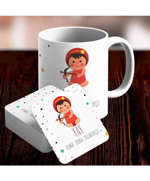 Yay Burcu Özel Sevimli Kupa ve Altlık Seti