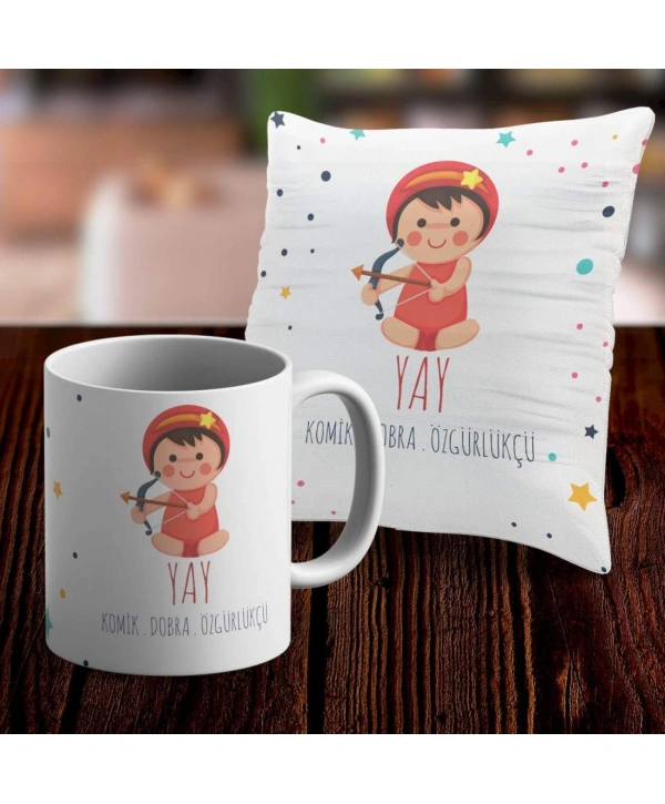 Yay Tasarımlı Sevimli Kupa ve Yastık Kılıfı Seti