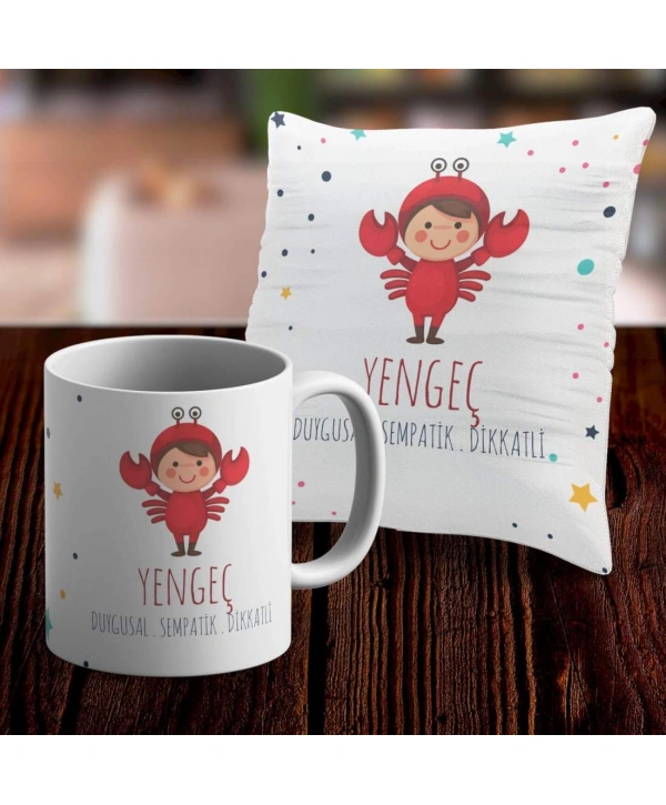 Yengeç Tasarımlı Kupa ve Yastık Kılıfı Seti