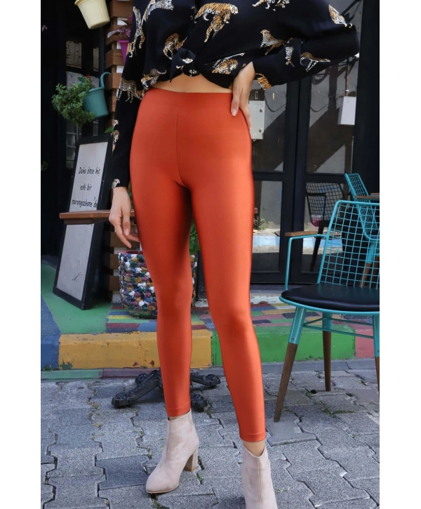 Yüksek Bel Disco Tayt - KİREMİT