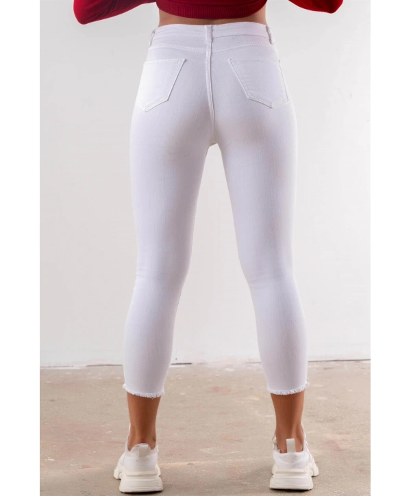 Yüksek Bel Skinny Jean Pantolon  - BEYAZ