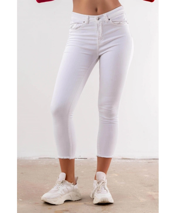 Yüksek Bel Skinny Jean Pantolon  - BEYAZ