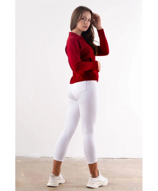 Yüksek Bel Skinny Jean Pantolon  - BEYAZ