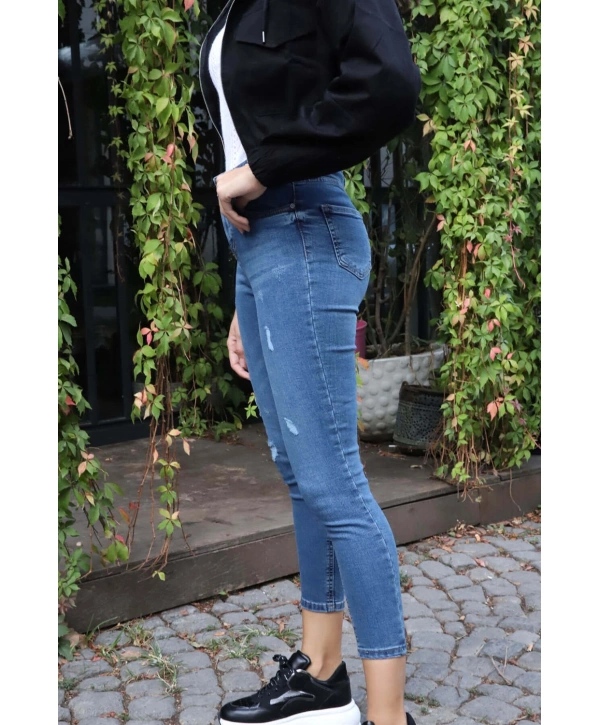 Yüksek Bel Skinny Jean Pantolon  - MAVİ