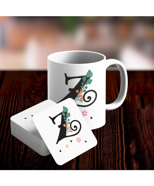 Z Harfi Tasarımlı Kupa ve Bardak Altlığı Seti