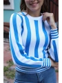 Çizgili Tasarım Triko Bluz - MAVİ