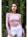 Fırfır Detaylı Triko Bluz - TOZ PEMBE