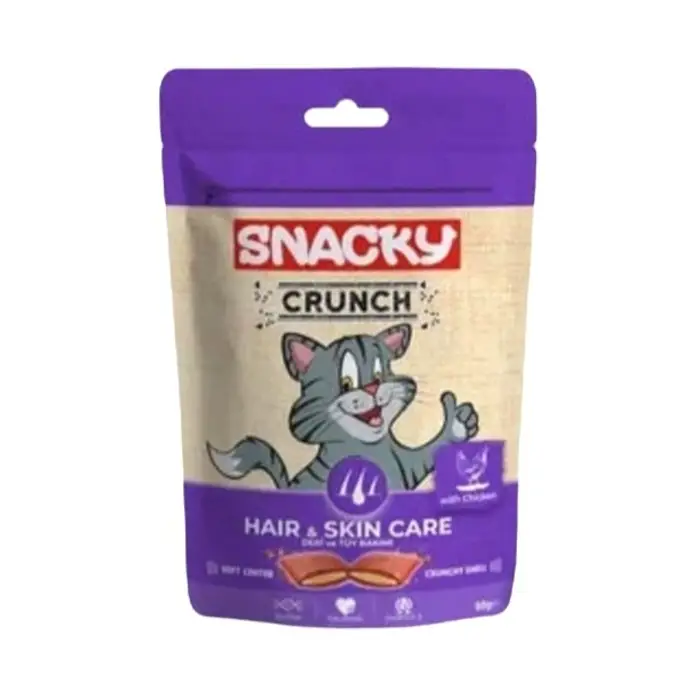Snacky crunch Hair Skin Deri Ve Tüy Bakımı Tavuklu Kedi Ödülü 60 Gr