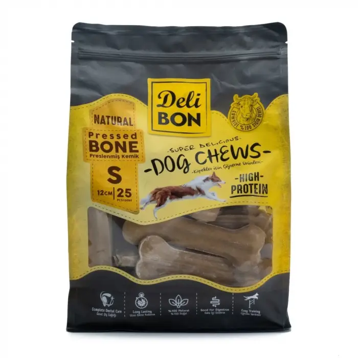 Delibon Deri Pres Kemik Köpek Ödülü Small Naturel 12 Cm 25 Adet