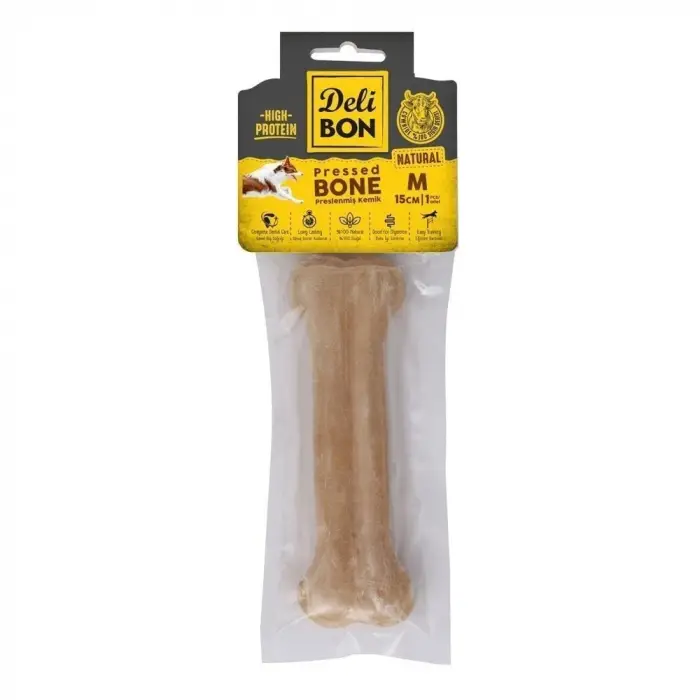 Delibon Deri Press Köpek Kemik Ödülü Medium Naturel 15 Cm 1 Adet