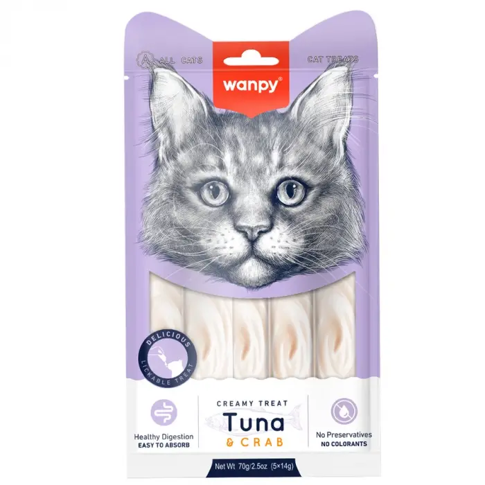 Wanpy Bağışık Güçlendirici Ton Balıklı ve Yengeçli Sıvı Kedi Ödül Maması (5 x 14 g)