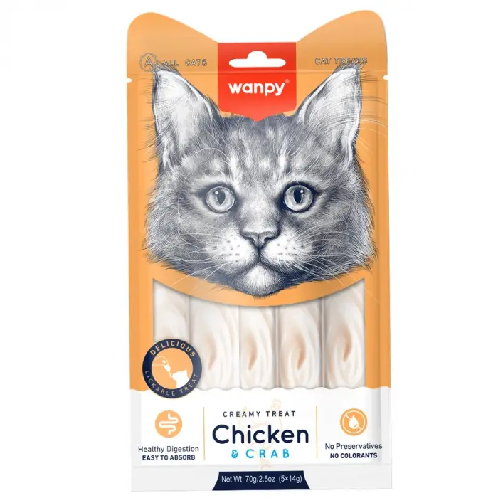 Wanpy Kremalı Tavuk ve Yengeçli Kedi Ödül Maması (5 x 14 gr)
