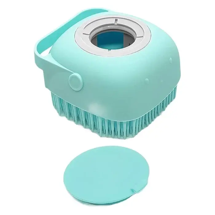 Pet Brush Hazneli Silikon Banyo Şampuan Fırçası Mavi 8,8 Cm