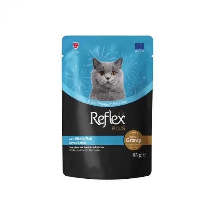 Reflex Plus Sos İçinde Et Parçacıklı Beyaz Balıklı Yaş Mama 85 Gr
