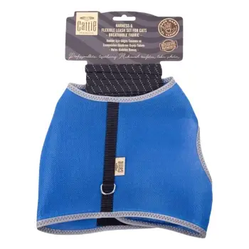 Cattie Mavi Havalı Dokuma Kedi Göğüs & Gezdirme Takımı 1x20-30 Cm