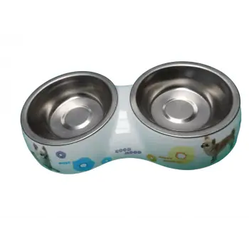 Nunbell İkili Köpek Figürlü Melamin Çelik Mama Kabı (M)