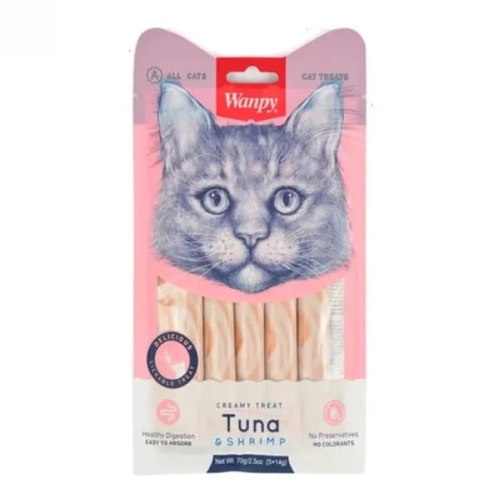 Wanpy Ton Balığı ve Karidesli Sıvı Kedi Ödül Maması 5*14 Gr